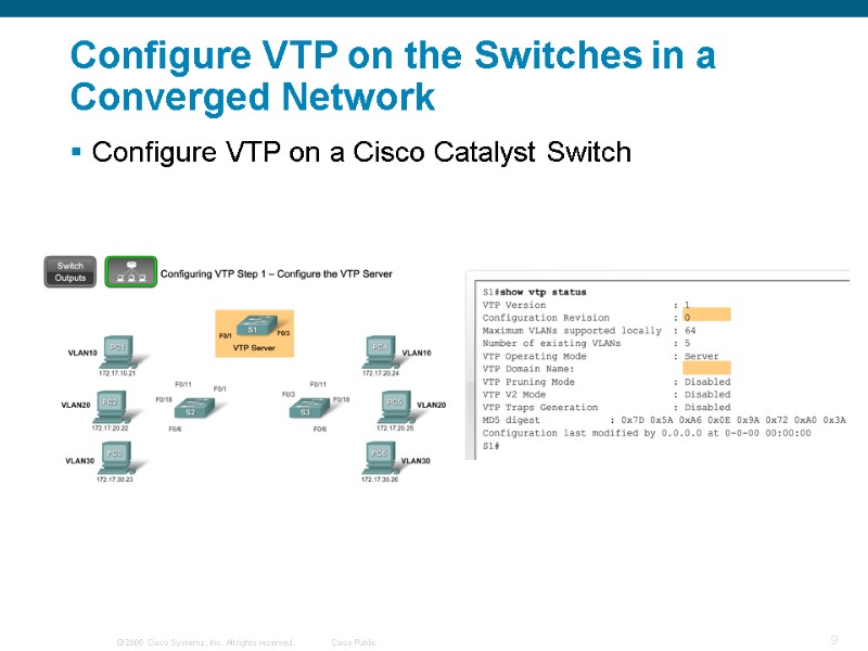 >Configure VTP on the Switches in a Converged Network Configure VTP on a Cisco